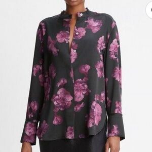 Vince SILK Begonia Raw-Edge Band-Collar Button front Blouse XXS